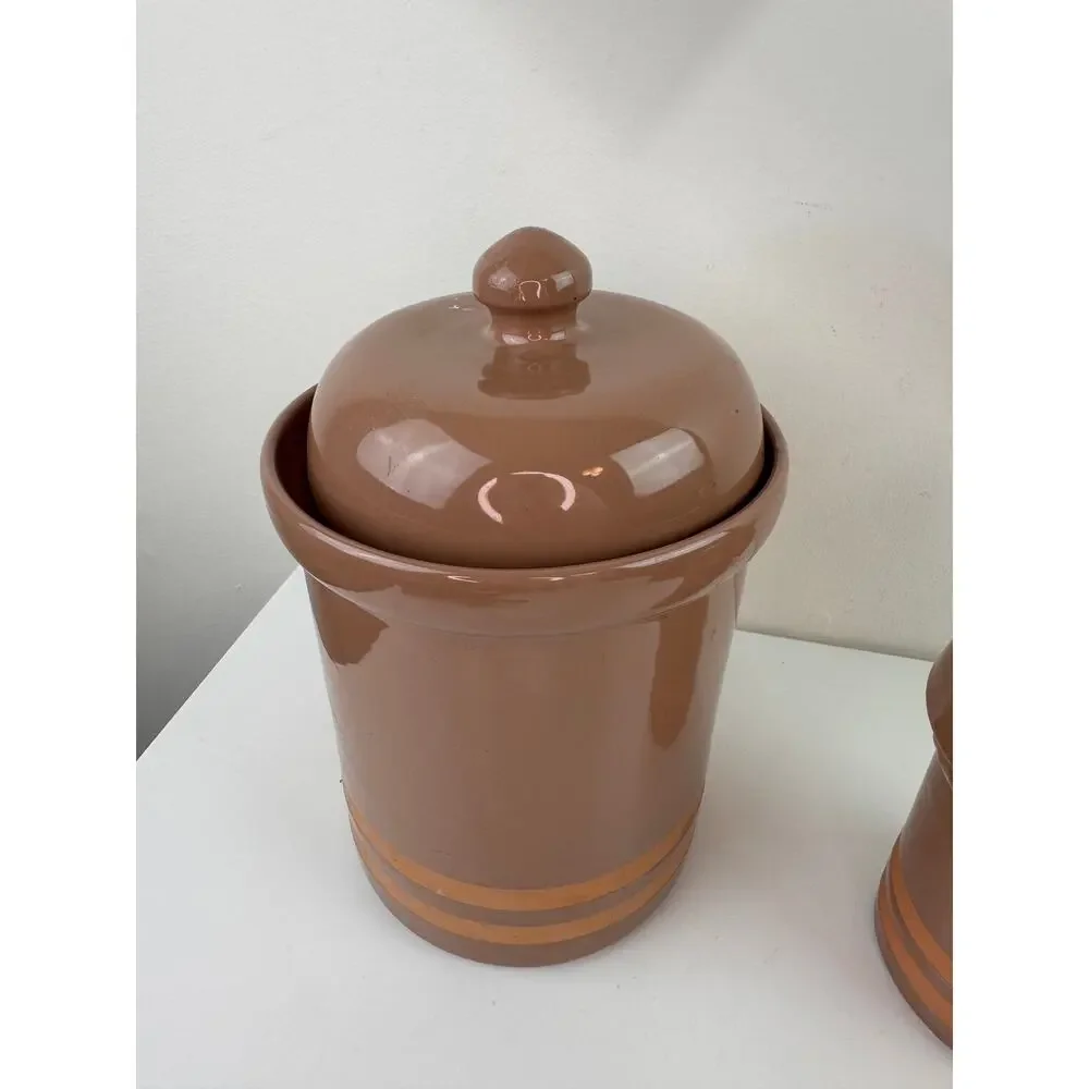 Vintage HiMark Italy Gourmet Kitchen Brown Canisters Ceramic With Lid Set of 2